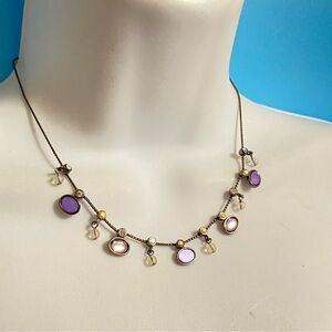 ANNE KLEIN Necklace Gun Metal Chain With Crystal & Purple Cabochons 15-17”